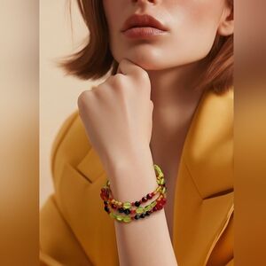 Beaded cuff bracelet red green black multi colour 🆕